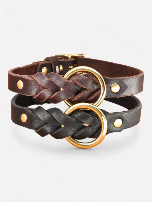 Beirui Genuine Leather Dog Collar and Leash Set - canineheavencanineheaven