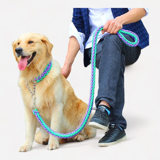 Contrast Color Double Strand Rope Dog Leash & Collar Set - canineheavencanineheaven